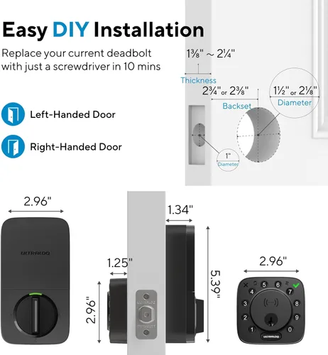 Miniatura 9 de ULTRALOQ Cerradura inteligente Bolt NFC, toque para desbloquear con iPhone y Android NFC, cerraduras inteligentes WiFi integradas para puerta
