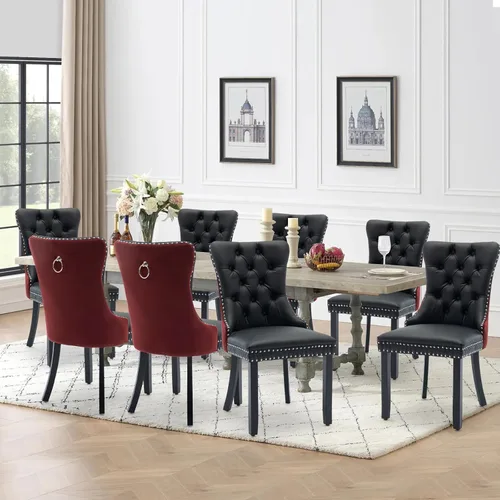 Miniatura 84 de Juego de 2 sillas de comedor de terciopelo tapizadas con ribete de cabeza de clavo y patas doradas chapadas en acero inoxidable para cocina