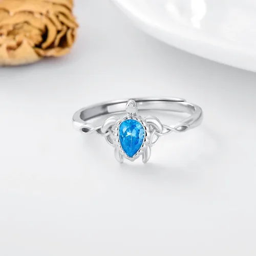 Miniatura 2 de Anillo ajustable de tortuga marina de plata de ley 925 con nudo celta tortuga Rin verano océano playa tortuga joyería para mujer