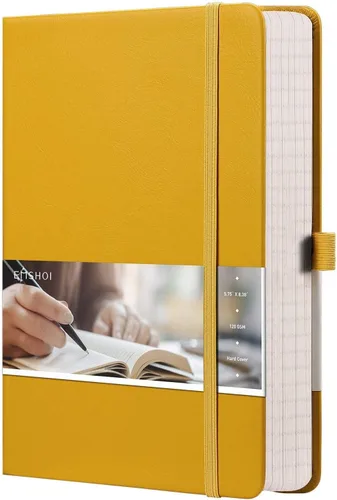 Miniatura 24 de EMSHOI - Cuaderno de puntos, 256 páginas A5, cuadrícula de puntos, papel grueso de 120gsm, 16 páginas perforadas, piel sintética suave, bolsillo