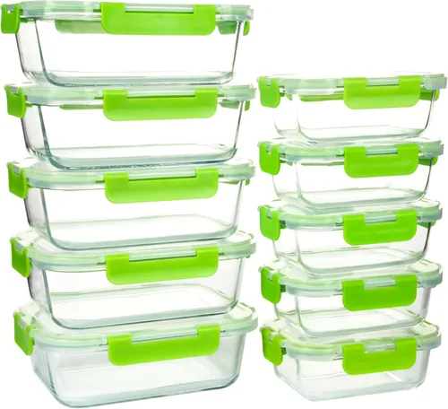 Miniatura 11 de UMEIED Paquete de 10 recipientes de vidrio para almacenamiento de alimentos con tapas a prueba de fugas, juego de recipientes de vidrio herméticos