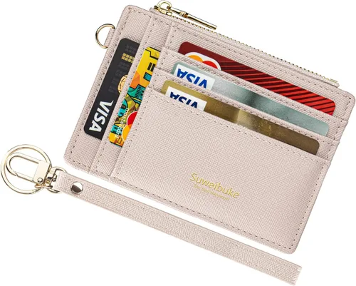 Miniatura 14 de Cartera delgada para mujer con bloqueo RFID para tarjetas de crédito, porta tarjetas tipo pulsera con cremallera para identificación, cartera