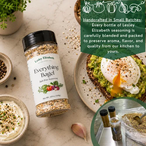 Miniatura 5 de Lesley Elizabeth Everything Bagel - Condimento sin sal – Mezcla de especias multiusos sin sal para pollo, verduras, huevos y tostadas de aguacate