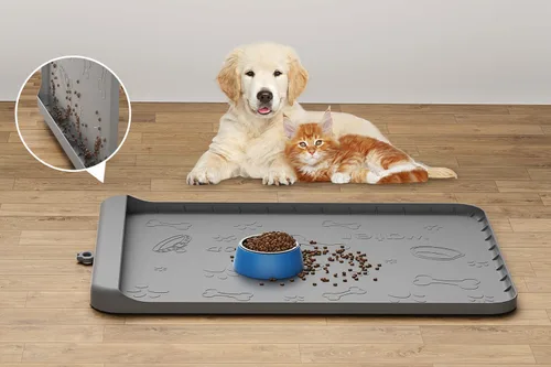 Tapete para Comida de Perro - Tapete de Silicona para Perros para Comida y Agua - 28" x 20" Tapetes de Alimentación para Mascotas con Bolsillo de