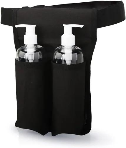 Cinturón de aceite de masaje, soporte de loción de doble bolsillo, organizador de cintura ajustable para terapeuta de spa para suministros de Negro