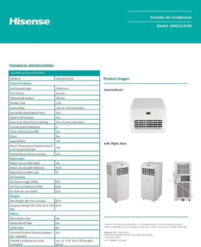 Miniatura 6 de Hisense Ventilador deshumidificador de enfriamiento portátil de 6,000 BTU para habitaciones más pequeñas de hasta 250 pies cuadrados, control