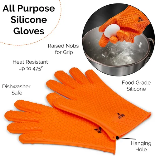 Miniatura 5 de Juego de accesorios para parrilla de barbacoa con garras de carne - 2 guantes de silicona, garras para cerdo tirado, termómetro de barbacoa