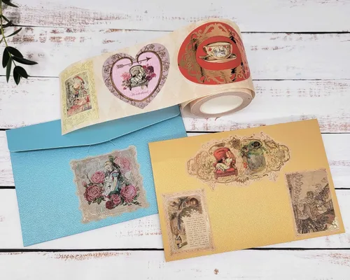 Miniatura 6 de Serenity Fair Alice Adventures in Wonderland Gold Foil Pegatinas de papel washi. Aproximadamente 160 pegatinas de lámina dorada
