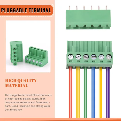 Miniatura 4 de Tanstic 32Sets 0.200 in Paso 2 3 4 5 6 7 8 9 10 Pasadores rectos Montaje en PCB Tornillo Bloque de terminales macho hembra enchufable Bloques