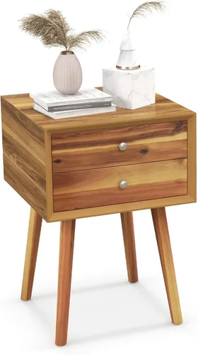 Miniatura 14 de GIANTEX - Mesa auxiliar con cajones y almacenamiento, mesa auxiliar de madera estilo Mid Century multiusos para dormitorio, sala de estar, muebles