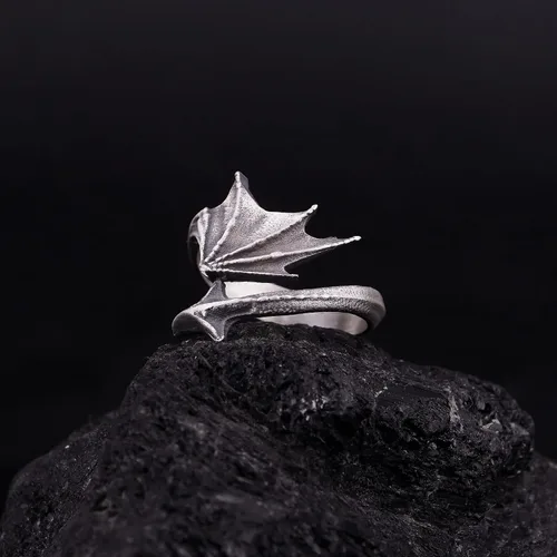 Miniatura 3 de Anillo de ala de dragón, anillo de cola de dragón, anillo de ala de cola de dragón de plata de ley, anillo de plata de dragón envuelto, anillo