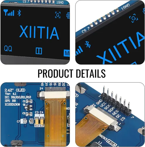 Miniatura 4 de 2 unids 2.42 pulgadas 128x64 OLED LCD módulo SSD1309 7 Pin SPI/IIC I2C interfaz serie para Arduino UNO R3 (luz azul)