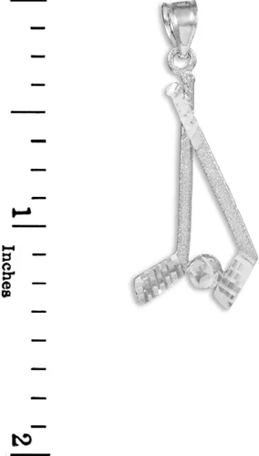 Miniatura 2 de Sports Charms Palos de hockey de plata de ley 925 y colgante de invierno de disco, Metal, No es una piedra preciosa