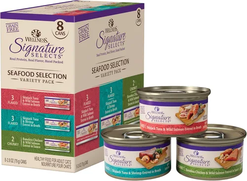 Wellness CORE Signature Selects - Alimento húmedo para gatos adultos, natural, rico en proteínas, sin granos, 2.8 onzas, paquete de 8 (paquete