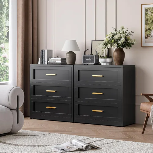 Miniatura 7 de LCAOPC Cómoda metálica negra de 3 cajones para dormitorio, cómoda ancha para armario, cómoda de metal, cómoda y cómoda para sala de estar, pasillo