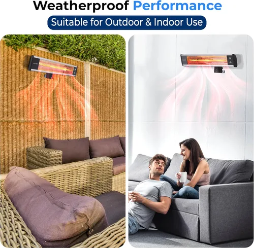 Miniatura 4 de SereneLife Calentador infrarrojo para patio, calentador eléctrico de pared con control remoto, 1500 W, aprobado IP65, inodoro, interior/exterior