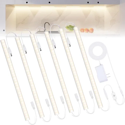 6 piezas x luces LED de 12 pulgadas para debajo del gabinete 4500K, luces regulables para debajo del mostrador para cocina, iluminación LED para