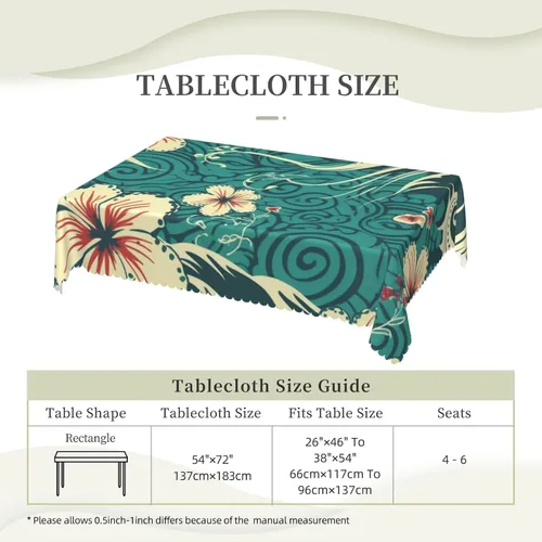 Miniatura 2 de KHiry Manteles rectangulares de 54 x 72 pulgadas, diseño de algunas olas e hibisco, impermeable, resistente, mantel decorativo, sin arrugas