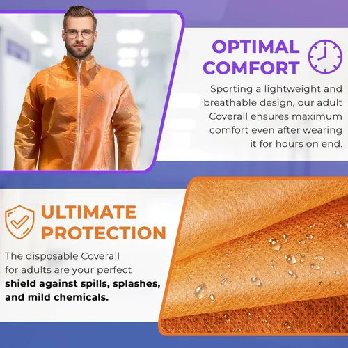 Miniatura 4 de AMZ Medical Supply Overol desechable naranja para hombres/mujeres, grande. Traje de material peligroso desechable. Overol transpirable de PP+PE