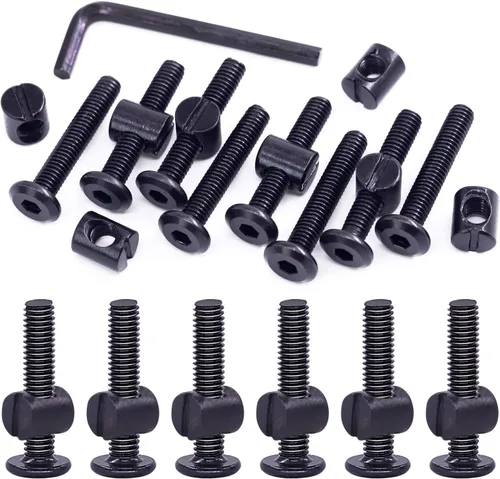 Miniatura 21 de Swpeet 25 tornillos de cabeza hexagonal M6 de 3.150 in, color negro, para cuna, cuna y tuercas de barril con 1 llave Allen, perfecta para muebles