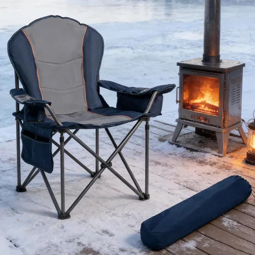 Miniatura 11 de Sillas plegables de camping para adultos, sillas de césped acolchadas con respaldo alto para exteriores con soporte lumbar y soporte para tazas