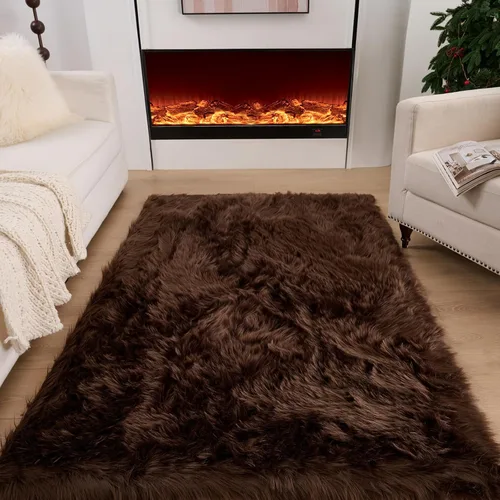 Miniatura 29 de Alfombra de piel sintética de 2 x 6 pies, color beige, lavable a máquina, súper suave, esponjosa, alfombra de piel de oveja mullida para dormitorio