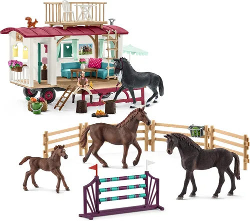 Miniatura 2 de Schleich Horse Club, juguetes de caballo para niñas y niños, juego de caballos de entrenamiento secreto con cámper, juguetes de caballos