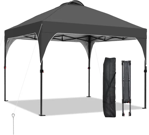 Toldo desplegable de 10 x 10 pies, kiosco fácil de instalar, toldo para exteriores con 3 alturas ajustables para playa, fiestas, campamento, negro.