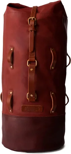 Miniatura 25 de Bolsa de lona para motocicleta de cuero genuino de grano completo resistente de inspiración militar Alforja Bolsa de fin de semana Con correas