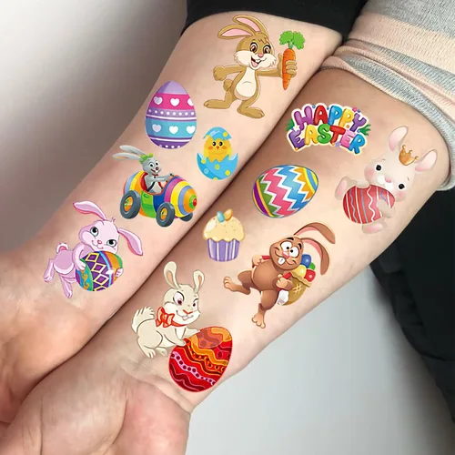 Miniatura 3 de 10 hojas de tatuajes de Pascua para niños y niñas, tatuajes temporales, accesorios de decoración de fiesta de Pascua, rellenos de bolsas