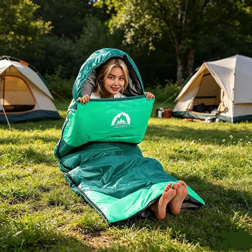Miniatura 3 de SWTMERRY Saco de dormir para 3 estaciones (verano, primavera, otoño) clima cálido y fresco, ligero, impermeable, para uso en interiores y Verde