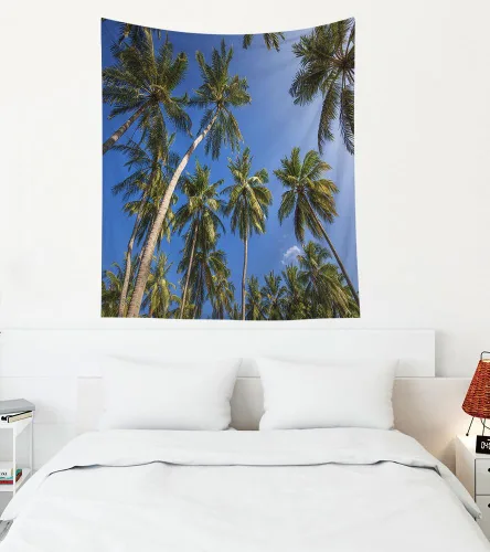Miniatura 50 de EMMTEEY Tapiz de pared con bosque - Árbol de pino verde y niebla, arte de pared natural, 80x60 pulgadas, tapiz grande de estilo bohemio para sala