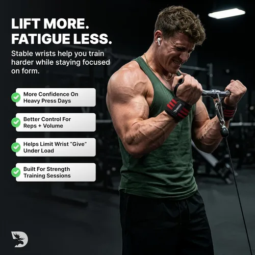 Miniatura 3 de DMoose Fitness Muñequeras para levantamiento de pesas de 18 pulgadas – Envoltura de gimnasio resistente con lazo para el pulgar para apoyo y alivio