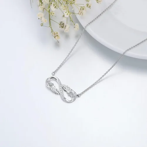 Miniatura 4 de Collar de infinito de diamantes de plata de ley 925 cultivado en laboratorio con diamantes de color D, alas de ángel, colgante infinito, joyería