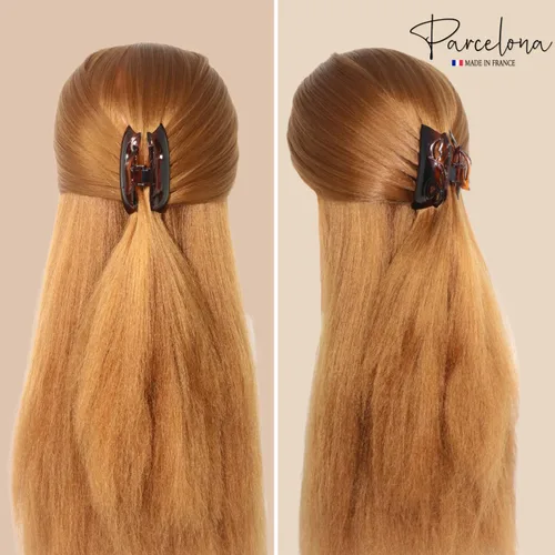Miniatura 7 de Parcelona Pinza de pinza de celuloide marrón para cabello largo y fino