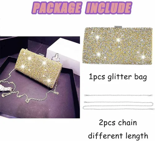 Miniatura 3 de ELABEST Bolso de mano de noche con purpurina con diamantes de imitación, bolso cruzado para bodas y fiestas para mujeres y niñas