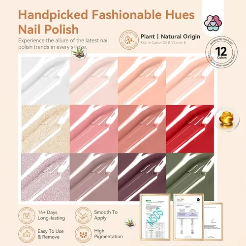 Miniatura 3 de SAVILAND Juego de esmaltes de uñas: kit regular de esmalte de uñas de secado rápido, color burdeos, rojo oscuro, morado, verde, con base de aceite