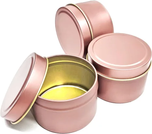 Miniatura 5 de Latas de velas de oro rosa de 8 onzas, 12 latas de velas para bricolaje grandes latas de contenedores de velas para hacer velas, latas de cantainer