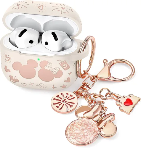 Miniatura 13 de Con bonito llavero) Girovo Compatible con AirPods Pro 3 Case (2025) Mujer Silicona Suave Dos Tonos Divertidos Dibujos Animados Grabados Portátil