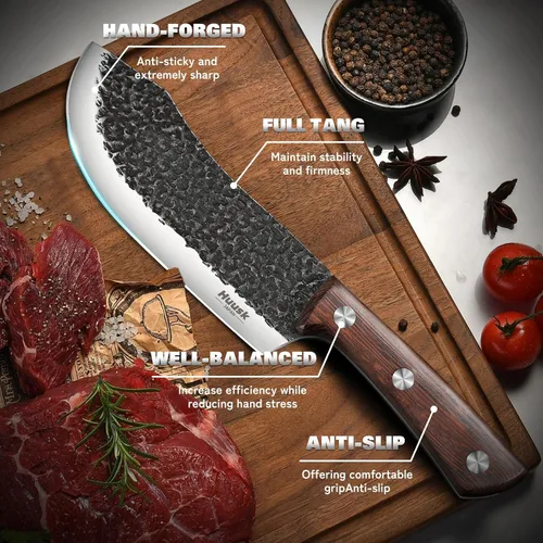 Miniatura 3 de Huusk - Juego de cuchillos de carnicero para corte de carne 10 piezas, cuchillo de chef serbio vikingo de cocina con bolsa enrollable, cuchillos