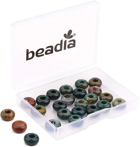 Miniatura 25 de BEADIA Cuentas de jade amarillo natural rondelle con orificio grande (5.5mm) cuentas sueltas semipreciosas para hacer joyas 0.55x0.295 pulgadas 12