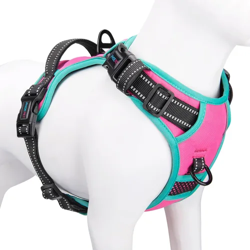 Miniatura 29 de PHOEPET Arnés para perro sin tirones, chaleco para perro reflectante ajustable de colores únicos, con mango de entrenamiento suave, clips de metal