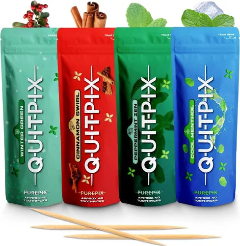 Miniatura 12 de QuitPix - Palillos de dientes con sabor prémium con infusión para ayudar a dejar de fumar, sin nicotina, sin OMG, Kosher Vegan Cool Mentol 40 Cool