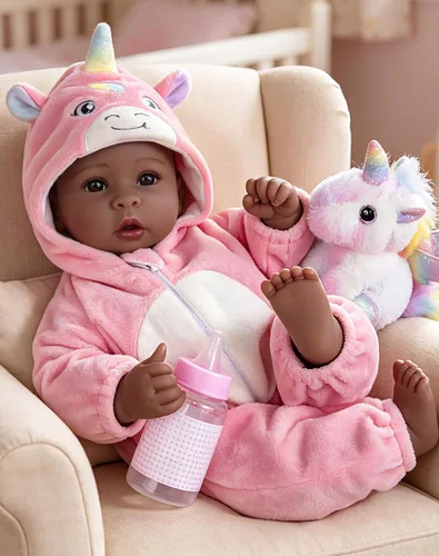 Aori Muñecas Bebé Negras de 17 Pulgadas, Muñeca Negra Realista con Cuerpo Suave de Peso Ligero y Trajes Rosas para Niñas de 3+ | Juego de
