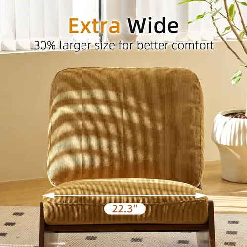 Miniatura 3 de HAZO Mecedora para cuarto de bebé, tapizada de tela de pana, con respaldo alto, mecedora, cómoda silla auxiliar individual para sala de estar, Canela