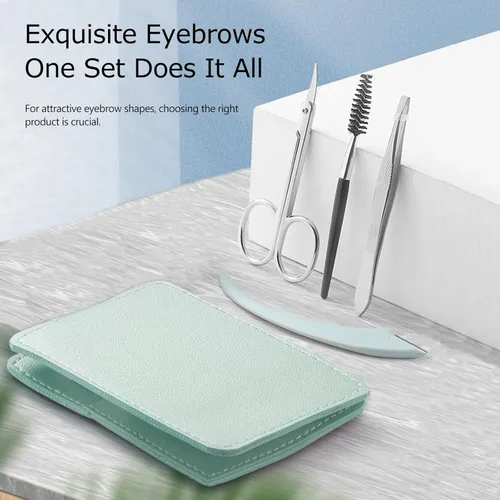 Miniatura 2 de Kit de recortador de cejas, juego 5 en 1 con tijeras para cejas, maquinilla de afeitar, pinzas, cepillo y espejo para mujer, incluye bolsa de cuero