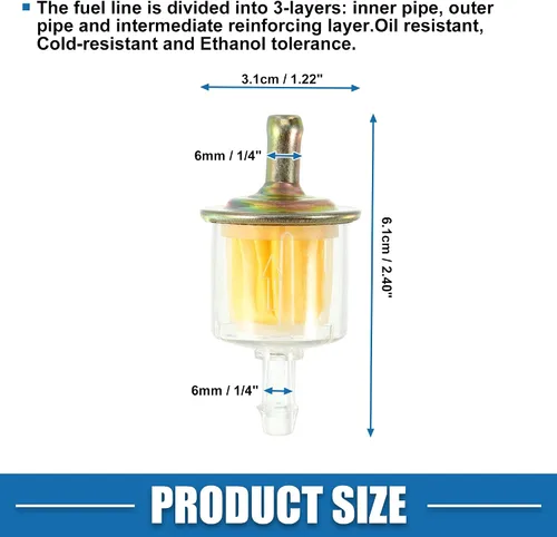 Miniatura 4 de Se adapta a filtros de combustible en línea de gas de 1/4 de pulgada, duraderos para motores pequeños, mini bicicleta, ATV, UTV, motocicleta