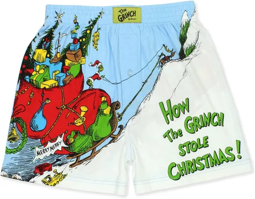 Dr. Seuss The Grinch Holiday - Pantalones cortos tipo bóxer con botones para hombre