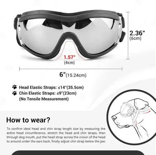 Miniatura 3 de Gafas de sol para perros de razas grandes, juego de 2 piezas de protección UV negra y transparente, resistente al viento para perros medianos a