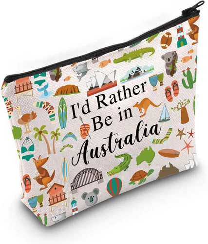 PWHAOO Australia Travel Travel Gift I'd Rather Be in Australia Bolsa de maquillaje Australia Viaje Vacaciones Bolsa de cosméticos Australia Regalo